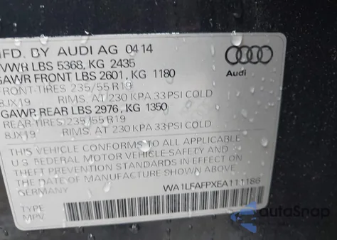 2014 Audi Q5 2.0T Premium z USA, uszkodzony, nr VIN WA1LFAFPXEA111186